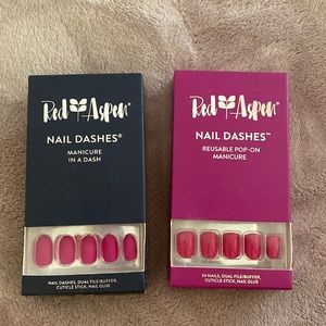 Red Aspen Pink Manicure Press On Glue On Nail Dashes Bundle Set of 2